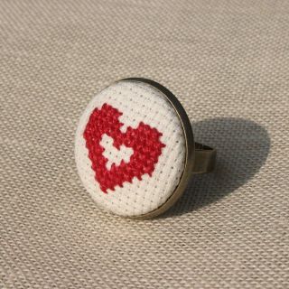 cross stitch heart ring by handstitched with love   