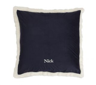 Floor Pillow, Navy Suede with Sherpa Trim