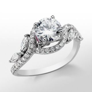 Monique Lhuillier Floral Diamond Engagement Ring in Platinum  Blue 