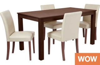 Aston Walnut 120cm Dining Table and 4 Cream Chairs. from Homebase.co 