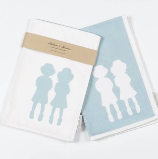 set of two child silhouette print tea towels by milton & manor 