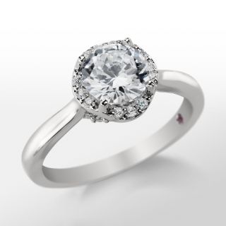 Monique Lhuillier Plain Shank Halo Engagement Ring in Platinum  Blue 