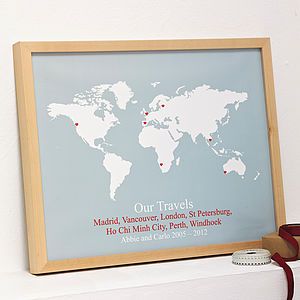 Personalised Travels World Map Print   pictures, prints & paintings