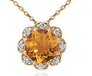 Citrine and Diamond Flower Pendant in 14k Yellow Gold  Blue Nile
