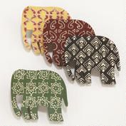 Wooden Batik Elephant Coasters, Set of 4
