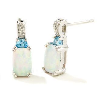 Cushion Cut Opal and Blue Topaz Earrings in 14K White Gold with 