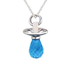 Briolette Simulated Birthstone Pacifier Charm Pendant in 10K White or 