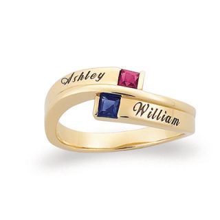 18K Gold Plate Couples Princess Birthstone Ring (2 Stones and Names 