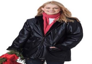 Plus Size Jacket, hooded leather look with faux fur  Plus Size Cold 