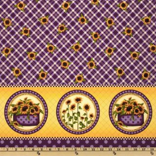 Sunflowers Double Border Purple   Discount Designer Fabric   Fabric 
