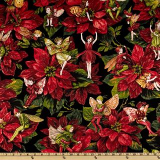 Michael Miller Christmas Flower Fairies Red   Discount Designer Fabric 