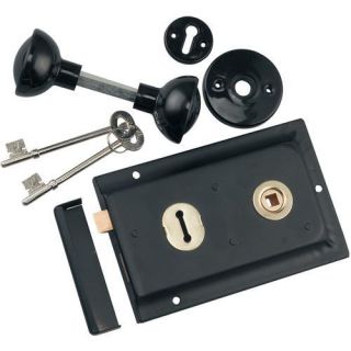 Rim Lock with Handle Black 105x152mm   Door Security   Door & Window 