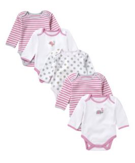 Mothercare Pink Bird Bodysuits 5 pack   bodysuits   Mothercare