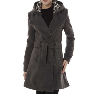 Fashion Grey Hooded Wool Blend Coat