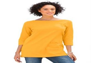 Plus Size Tee shirt in solids with boat neck, 3/4 sleeves  Plus Size 