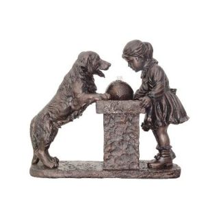 Young Girl and Labrador Dog Antique Bronze Fountain   