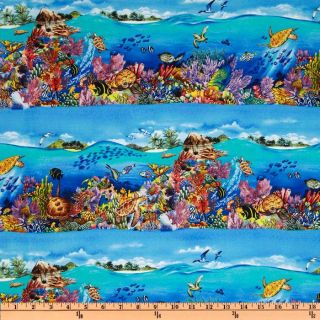 Paradise Coral Reef Aqua   Discount Designer Fabric   Fabric