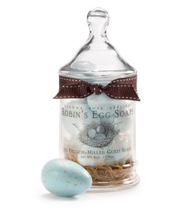 ROBINS EGG SOAPS IN APOTHECARY JAR  Blue Bird Egg Soaps for Guests 