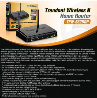 Trendnet TEW 652BRP Wireless N Home Router   Recertified Item#  T156 