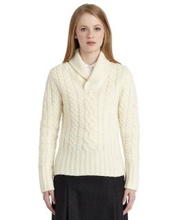 Cable Knit Shawl Collar Sweater   Brooks Brothers