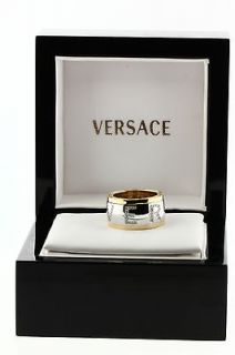 GIANNI VERSACE LADIES PAVE DIAMOND LOGO RING IN 18K, NEW IN BOX WITH 