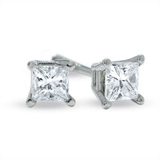 CTW. Diamond Princess Cut Solitaire Stud Earrings in Platinum (H I 