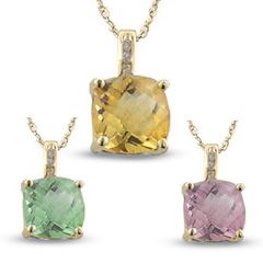 0mm Cushion Cut Gemstone and Diamond Accent Pendant in 10K Gold 