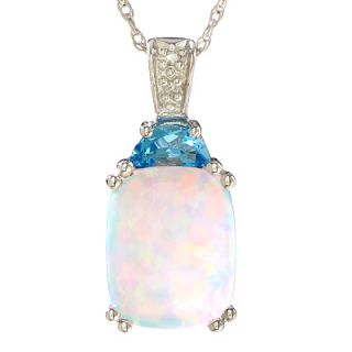 Cushion Cut Opal and Blue Topaz Pendant in 14K White Gold with Diamond 