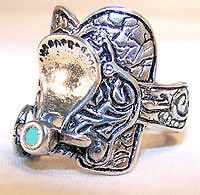 Biker Ring Silver Plated Saddle with Turquoise Color Horn