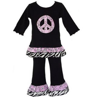 AnnLoren sz 6 Girls Boutique Bandana Peace sign pants & Shirt clothing
