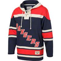 New York Rangers Navy Old Time Hockey Lace Up Jersey Hooded Sweatshirt