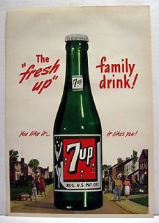 1948 7up The Fresh Up Family Drink Soda Pop Bottle Sign