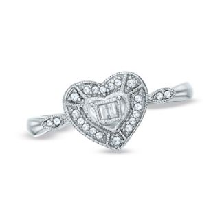 10 CT. T.W. Diamond Milgrain Heart Ring in Sterling Silver   Size 7 