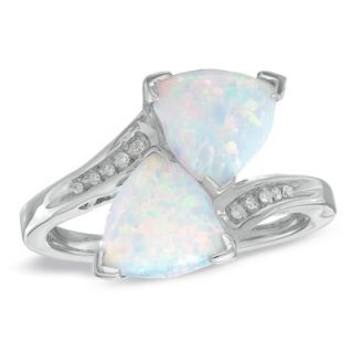 Trillion Cut Lab Created Opal and Diamond Accent Bypass Ring in 