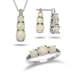Lab Created Opal and Diamond Accent Three Piece Set in Sterling Silver 