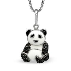 CT. T.W. Enhanced Black Diamond Enamel Panda Bear Pendant in 
