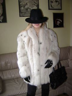GENUINE ARCTIC WHITE SHADOW FOX LYNX REAL FUR COAT JACKET 12   14