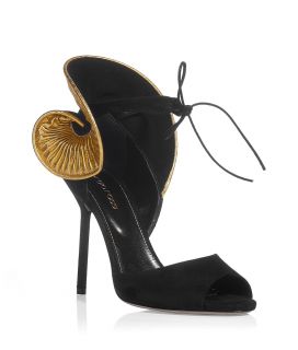 Sergio Rossi Black Suede Sandals With Golden Frill  Damen  Schuhe 