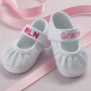 7070   Personalized Mary Jane Satin Baby Shoes For Girls   Full View