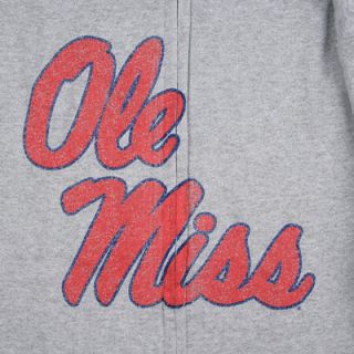 Mississippi Rebels Grey Distressed Mascot Full Zip Hooded Sweatshirt 