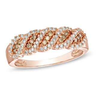 CT. T.W. Champagne and White Diamond Swirl Ring in 10K Rose Gold 