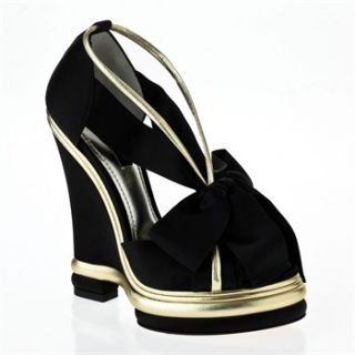 Dolce&Gabbana Black/Gold Wedge Peep Toe Shoes14cm Heel