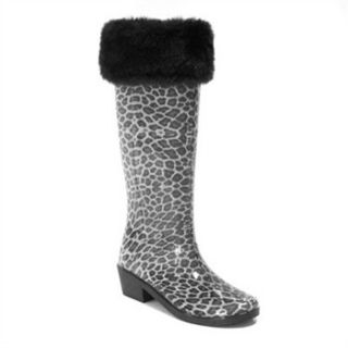 Ma Cri Black Leopard Cuff Alaska Wellington Boots 3cm Heel