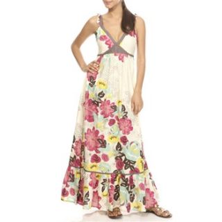 Uttam Boutique Cream/Multi Floral Embellished Maxi Dress