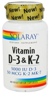 Buy Solaray   Vitamin D 3 5000 IU & K 2 50 mcg MK 7   60 Vegetarian 