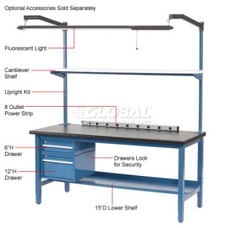 Laboratory Work Bench  Adjustable Height  60x30 Plastic Square Edge 