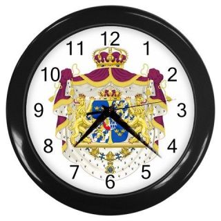 Sweden Coat of Arms Round Black Wall Clock Swedish