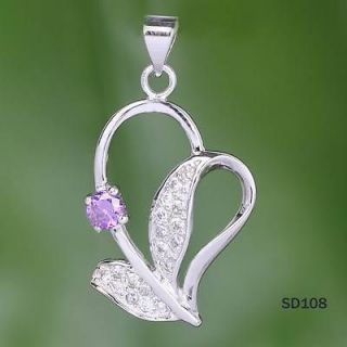 30*17mm Heart Amethyst Crystal 925 sterling silver Charms Necklace 