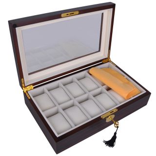   Organizer Display Case Walnut Wood Glass Top Jewelry Box Storage Gift