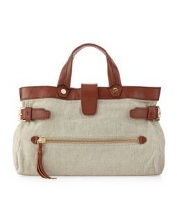 Buckled Linen Satchel Bag   